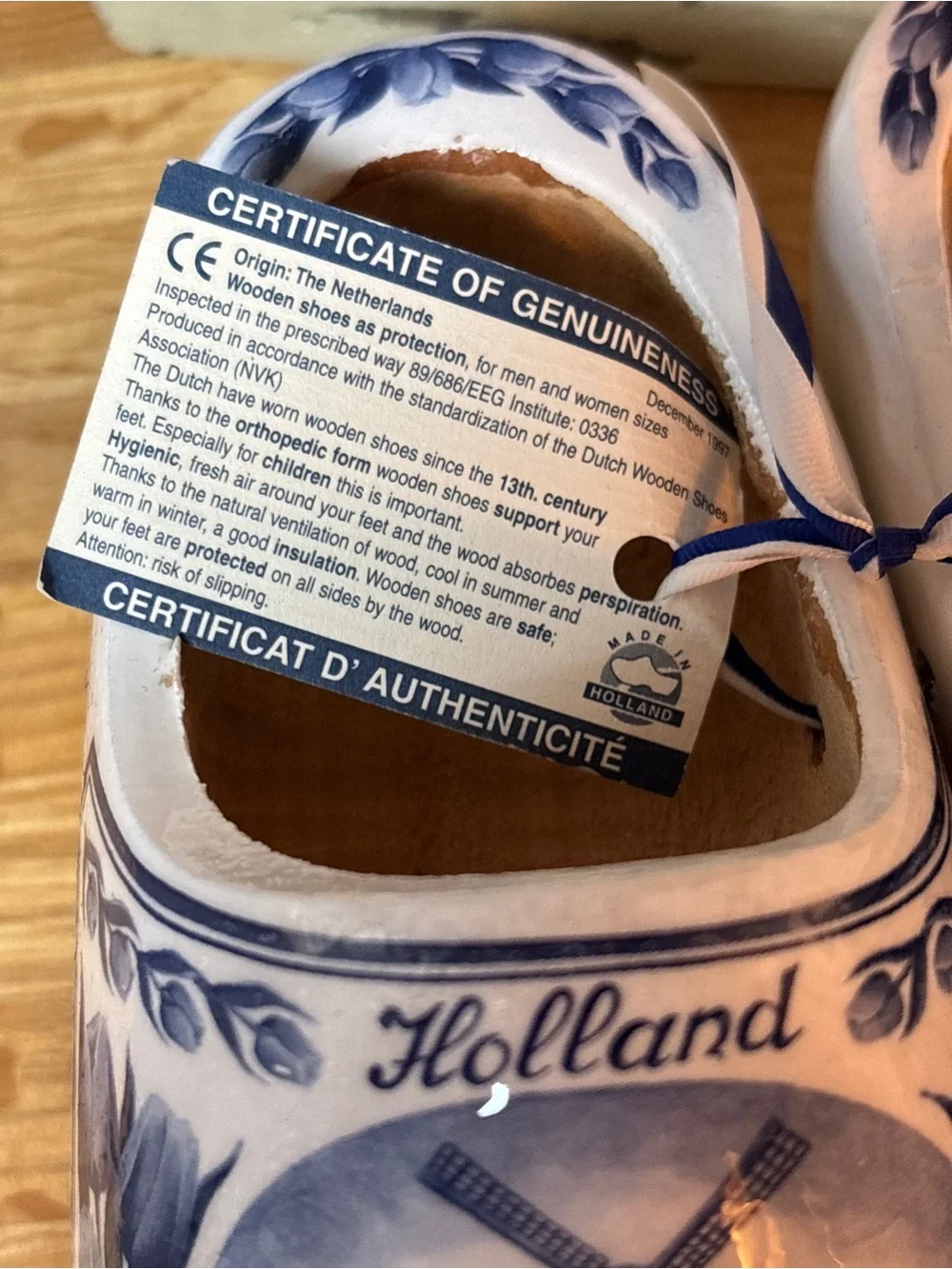 Vintage Holland Dutch Wooden Clogs Blue White Windmill Shoes Netherlands